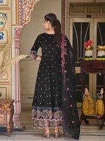Thumbnail for Pakistani Flared Embroidered Kurta With Embroidered Pallazo With Embroidered Dupatta, Black - Hiral Fashion - Dista