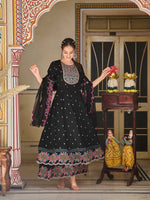 Thumbnail for Pakistani Flared Embroidered Kurta With Embroidered Pallazo With Embroidered Dupatta, Black - Hiral Fashion - Dista