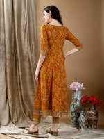 Thumbnail for Embroidered & Bandhani Printed Flared Kurta With Pant & Printed Dupatta, Mustard - Hiral Fashion - Distacart