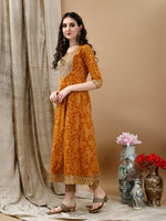 Thumbnail for Embroidered & Bandhani Printed Flared Kurta With Pant & Printed Dupatta, Mustard - Hiral Fashion - Distacart