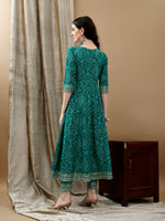 Thumbnail for Embroidered & Bandhani Printed Flared Kurta With Pant & Printed Dupatta, Green - Hiral Fashion - Distacart