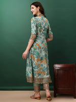 Thumbnail for Embroidered & Floral Printed Flared Kurta With Pant & Dupatta, Blue - Hiral Fashion - Distacart