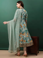 Thumbnail for Embroidered & Floral Printed Flared Kurta With Pant & Dupatta, Blue - Hiral Fashion - Distacart