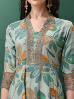 Thumbnail for Embroidered & Floral Printed Flared Kurta With Pant & Dupatta, Blue - Hiral Fashion - Distacart