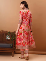 Thumbnail for Embroidered & Floral Printed Flared Kurta With Pant & Dupatta, Pink - Hiral Fashion - Dista