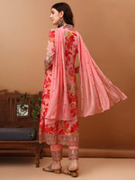 Thumbnail for Embroidered & Floral Printed Flared Kurta With Pant & Dupatta, Pink - Hiral Fashion - Dista