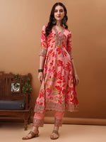 Thumbnail for Embroidered & Floral Printed Flared Kurta With Pant & Dupatta, Pink - Hiral Fashion - Dista