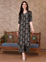 Thumbnail for Embroidered & Printed Co Ords Kurta With Pallazo, Black - Hiral Fashion - Distacart