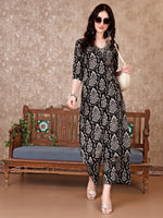 Thumbnail for Embroidered & Printed Co Ords Kurta With Pallazo, Black - Hiral Fashion - Distacart
