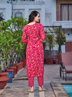 Thumbnail for Mirror Embroidery & Floral Printed Kurta With Pant & Dupatta, Pink - Hiral Fashion - Distacart