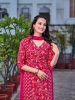 Thumbnail for Mirror Embroidery & Floral Printed Kurta With Pant & Dupatta, Pink - Hiral Fashion - Distacart