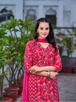 Thumbnail for Mirror Embroidery & Floral Printed Kurta With Pant & Dupatta, Pink - Hiral Fashion - Distacart