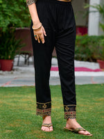 Thumbnail for Embroidered & Botanical Printed Anarkali Kurta With Pant & Embroidered Dupatta, Black - Hiral Fashion - Dista