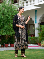 Thumbnail for Embroidered & Botanical Printed Anarkali Kurta With Pant & Embroidered Dupatta, Black - Hiral Fashion - Dista