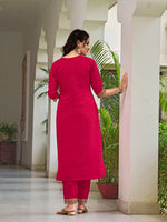 Thumbnail for Embroidered Kurta With Pant & Bandhani Printed Embroidered Dupatta, Pink - Hiral Fashion - Distacart
