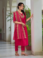 Thumbnail for Embroidered Kurta With Pant & Bandhani Printed Embroidered Dupatta, Pink - Hiral Fashion - Distacart