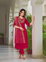 Thumbnail for Embroidered Kurta With Pant & Bandhani Printed Embroidered Dupatta, Pink - Hiral Fashion - Distacart