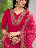 Thumbnail for Embroidered Kurta With Pant & Bandhani Printed Embroidered Dupatta, Pink - Hiral Fashion - Distacart