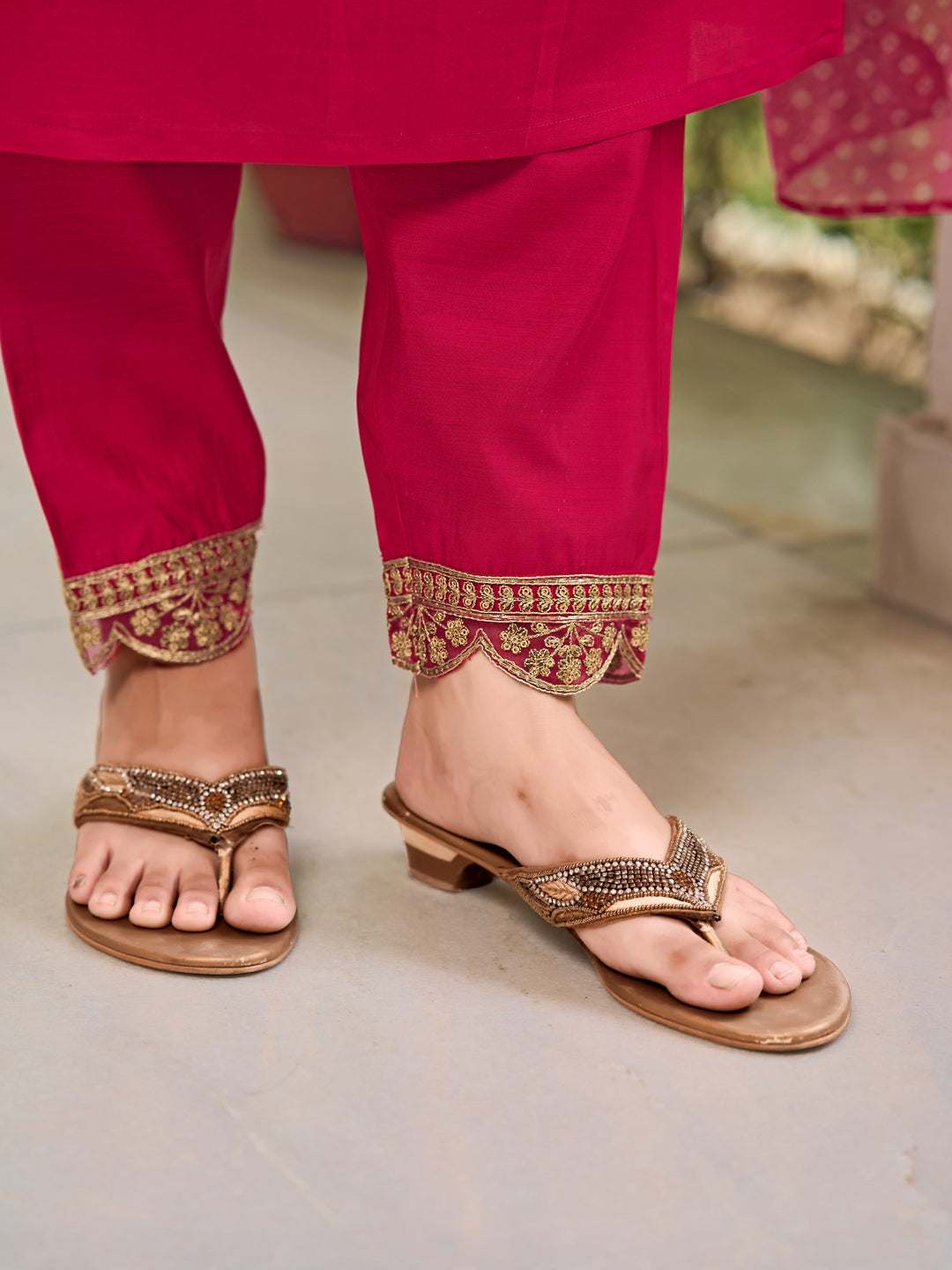 Embroidered Kurta With Pant & Bandhani Printed Embroidered Dupatta, Pink - Hiral Fashion - Distacart