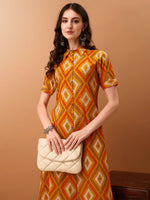 Thumbnail for Printed Rayon Front Buttoned Collared Co-Ords Set, Mustard - Hiral Fashion - Distacart