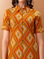Thumbnail for Printed Rayon Front Buttoned Collared Co-Ords Set, Mustard - Hiral Fashion - Distacart