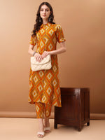 Thumbnail for Printed Rayon Front Buttoned Collared Co-Ords Set, Mustard - Hiral Fashion - Distacart