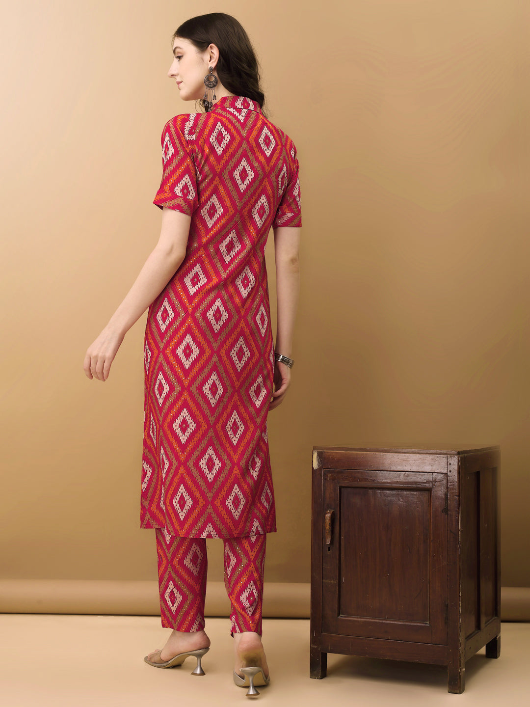 Printed Rayon Front Buttoned Collared Co-Ords Set, Rani - Hiral Fashion - Distacart