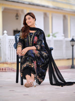 Thumbnail for Floral Printed Embroidered Kurta With Pant & Dupatta, Black - Hiral Fashion - Distacart