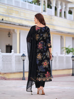 Thumbnail for Floral Printed Embroidered Kurta With Pant & Dupatta, Black - Hiral Fashion - Distacart