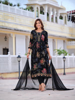 Thumbnail for Floral Printed Embroidered Kurta With Pant & Dupatta, Black - Hiral Fashion - Distacart