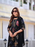 Thumbnail for Floral Printed Embroidered Kurta With Pant & Dupatta, Black - Hiral Fashion - Distacart