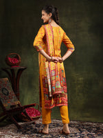 Thumbnail for Hand Embroidered & Printed Pure Silk Kurta With Pant & Printed Dupatta, Mustard - Hiral Fashion - Distacart