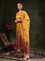 Thumbnail for Hand Embroidered & Printed Pure Silk Kurta With Pant & Printed Dupatta, Mustard - Hiral Fashion - Distacart