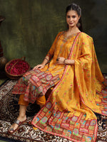 Thumbnail for Hand Embroidered & Printed Pure Silk Kurta With Pant & Printed Dupatta, Mustard - Hiral Fashion - Distacart