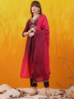 Thumbnail for Alia Cut Embroidered Silk Blend Kurta With Pant & Dupatta, Wine - Hiral Fashion - Distacart