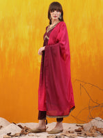 Thumbnail for Alia Cut Embroidered Silk Blend Kurta With Pant & Dupatta, Wine - Hiral Fashion - Distacart