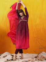 Thumbnail for Alia Cut Embroidered Silk Blend Kurta With Pant & Dupatta, Wine - Hiral Fashion - Distacart