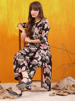 Thumbnail for Floral Printed Front Slit Kurta With Palazzo Pant, Black - Hiral Fashion - Distacart