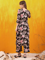 Thumbnail for Floral Printed Front Slit Kurta With Palazzo Pant, Black - Hiral Fashion - Distacart