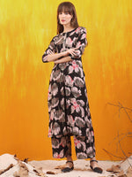 Thumbnail for Floral Printed Front Slit Kurta With Palazzo Pant, Black - Hiral Fashion - Distacart