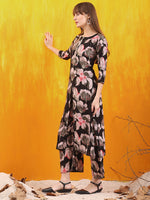 Thumbnail for Floral Printed Front Slit Kurta With Palazzo Pant, Black - Hiral Fashion - Distacart