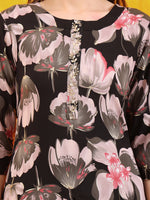 Thumbnail for Floral Printed Front Slit Kurta With Palazzo Pant, Black - Hiral Fashion - Distacart