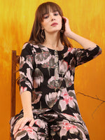 Thumbnail for Floral Printed Front Slit Kurta With Palazzo Pant, Black - Hiral Fashion - Distacart