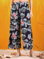 Thumbnail for Floral Printed Front Slit Kurta With Palazzo Pant, Navy Blue - Hiral Fashion - Distacart