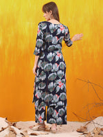 Thumbnail for Floral Printed Front Slit Kurta With Palazzo Pant, Navy Blue - Hiral Fashion - Distacart