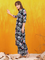 Thumbnail for Floral Printed Front Slit Kurta With Palazzo Pant, Navy Blue - Hiral Fashion - Distacart
