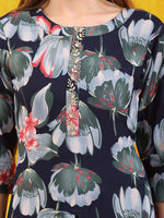 Thumbnail for Floral Printed Front Slit Kurta With Palazzo Pant, Navy Blue - Hiral Fashion - Distacart