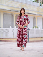 Thumbnail for Floral Printed Front Slit Kurta With Palazzo Pant, Purple - Hiral Fashion - Distacart