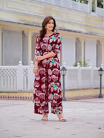 Thumbnail for Floral Printed Front Slit Kurta With Palazzo Pant, Purple - Hiral Fashion - Distacart
