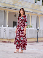 Thumbnail for Floral Printed Front Slit Kurta With Palazzo Pant, Purple - Hiral Fashion - Distacart